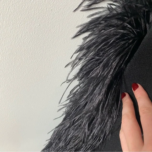 Vintage 90s Lillie Rubin Black Crystal Detailed Strap Feather Slit Evening Gown - Picture 17 of 17